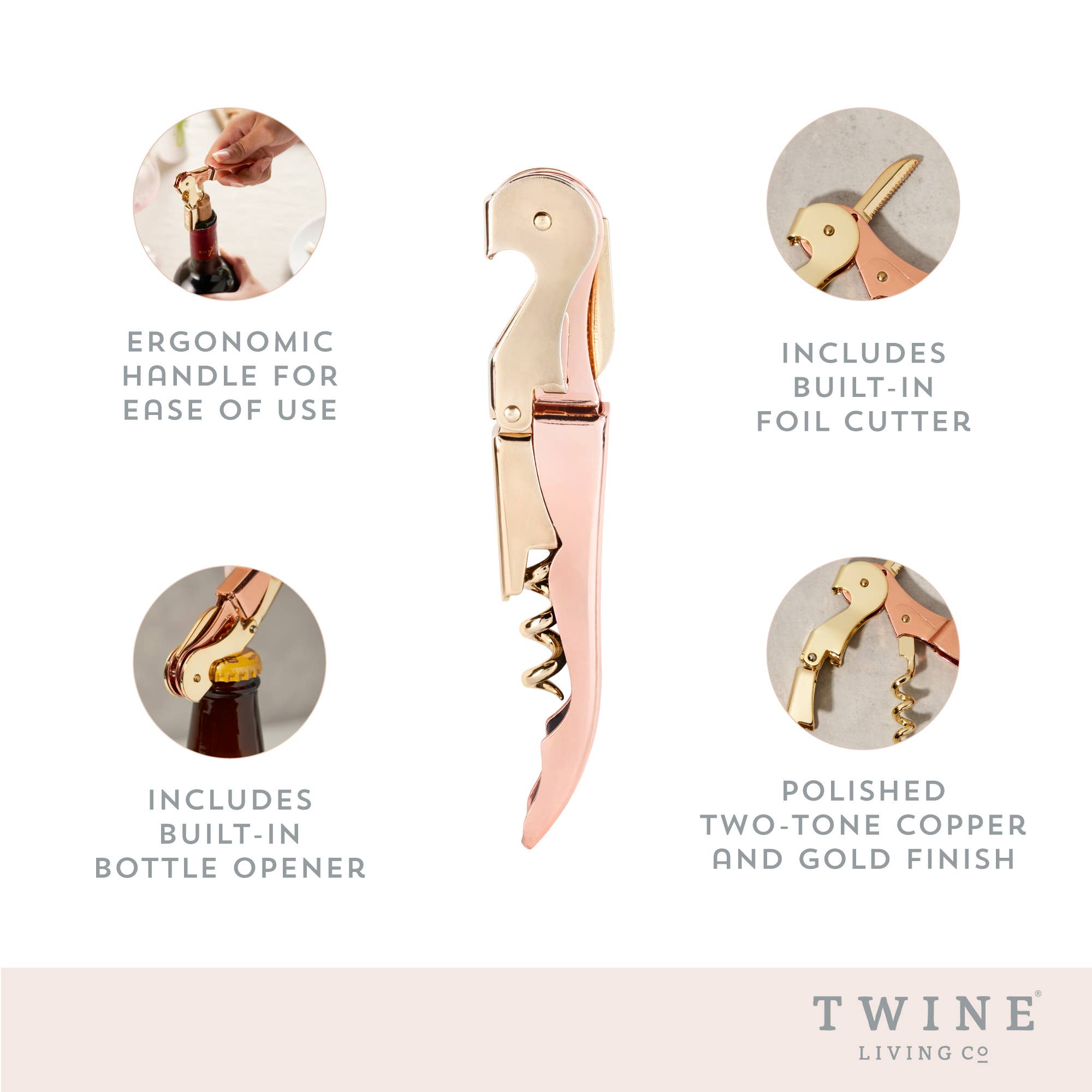 Twine - Copper & Gold-Plated Stainless Steel Double-Hinged Corkscrew