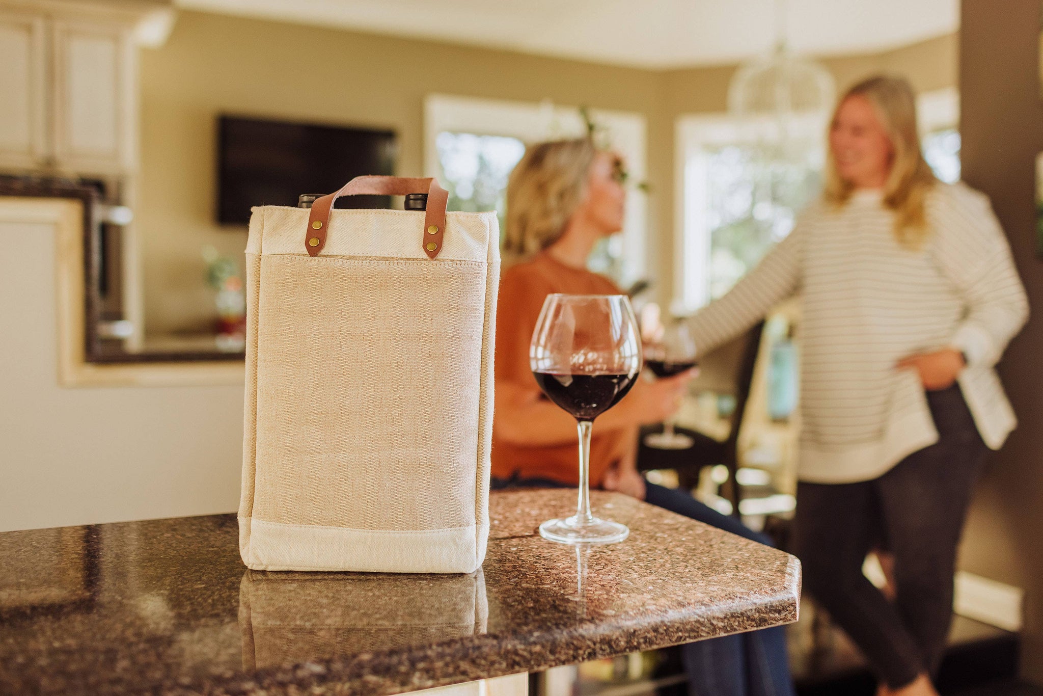 Picnic Time Family of Brands - Pinot - Jute 2 Bottle Insulated Wine Bag: Beige