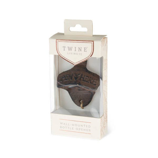 Twine - Wall-Mounted Faux-Rusted Iron Bottle Opener - "Open Here"