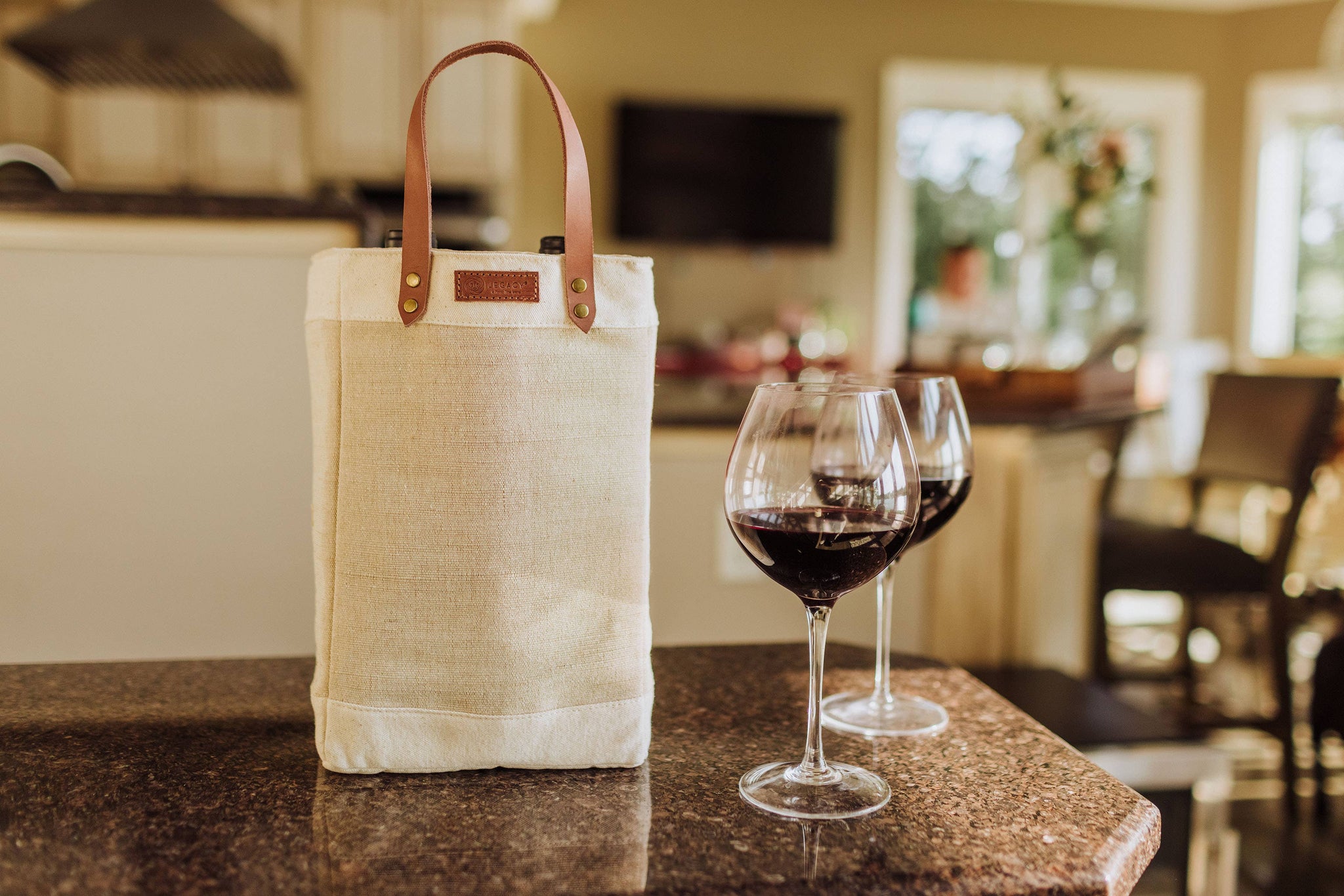 Picnic Time Family of Brands - Pinot - Jute 2 Bottle Insulated Wine Bag: Beige