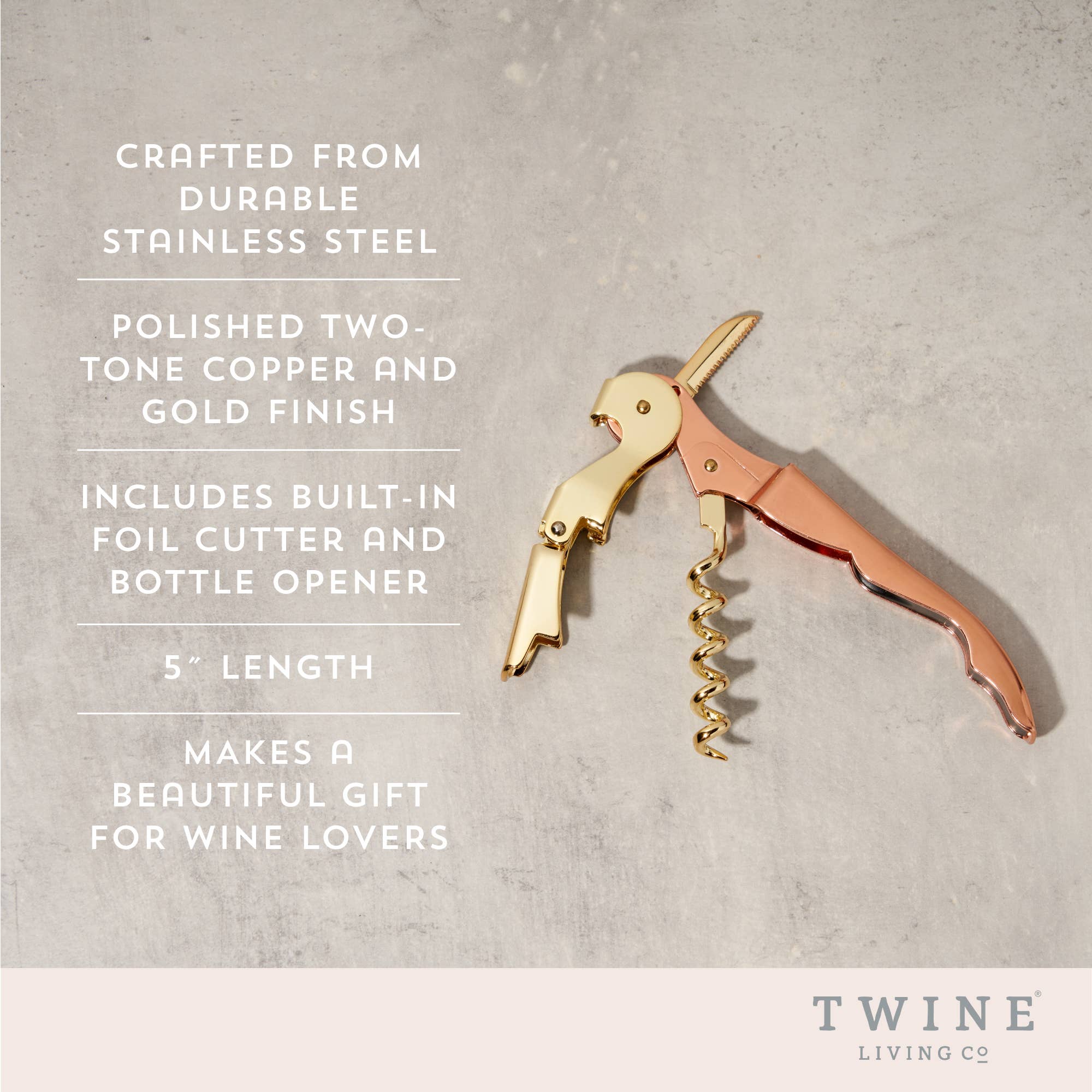 Twine - Copper & Gold-Plated Stainless Steel Double-Hinged Corkscrew