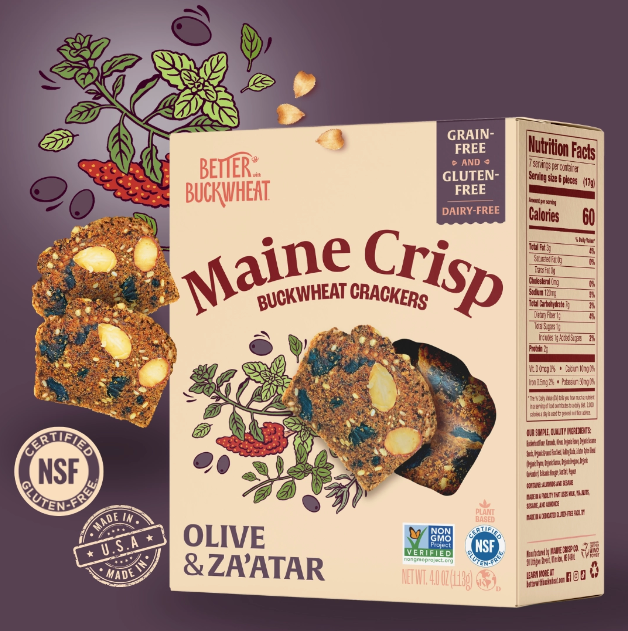 Maine Crisp Olive & Za'atar Buckwheat Crackers