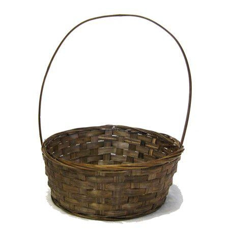 Round Bamboo Brown Stain Handle Basket 12in