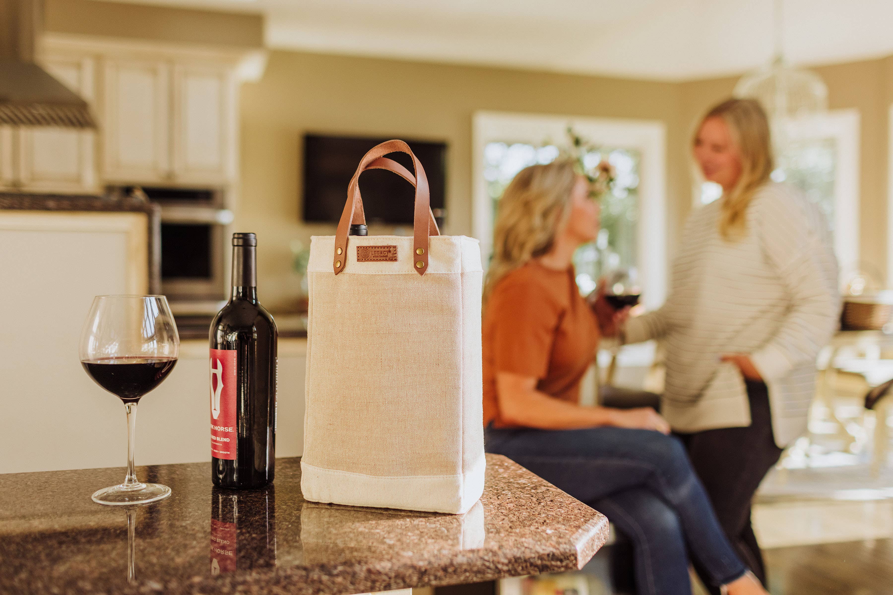 Picnic Time Family of Brands - Pinot - Jute 2 Bottle Insulated Wine Bag: Beige