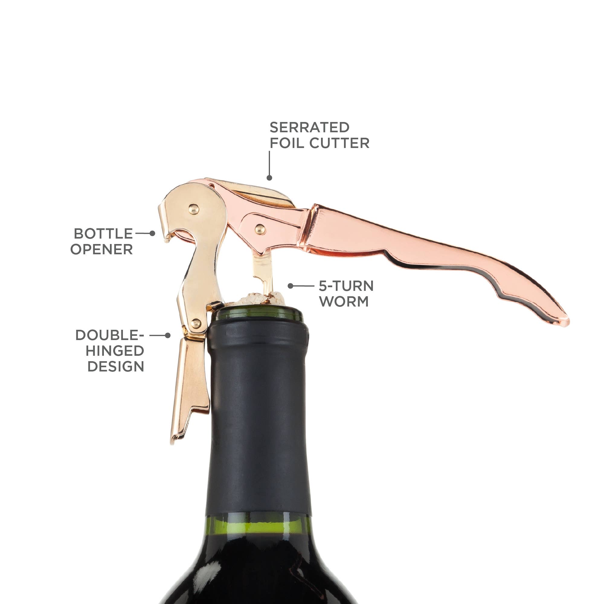 Twine - Copper & Gold-Plated Stainless Steel Double-Hinged Corkscrew