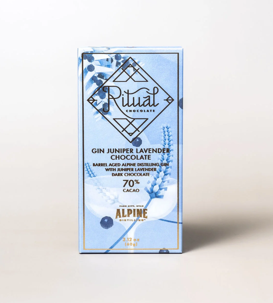 Ritual Dark Chocolate Bar, Gin, Juniper, Lavendar Chocolate