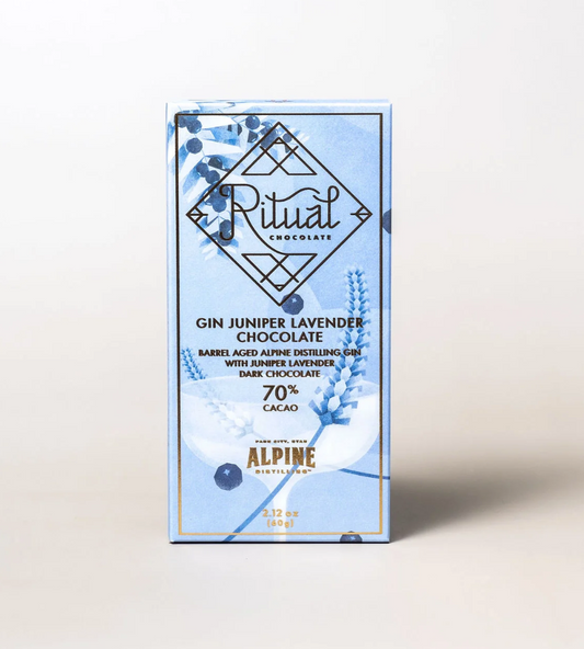 Ritual Dark Chocolate Bar, Gin, Juniper, Lavendar Chocolate