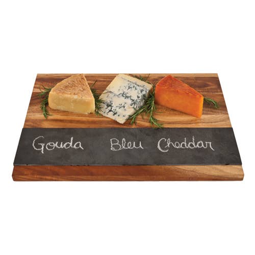 Twine - 18" Acacia & Slate Charcuterie Board - Includes Chalk