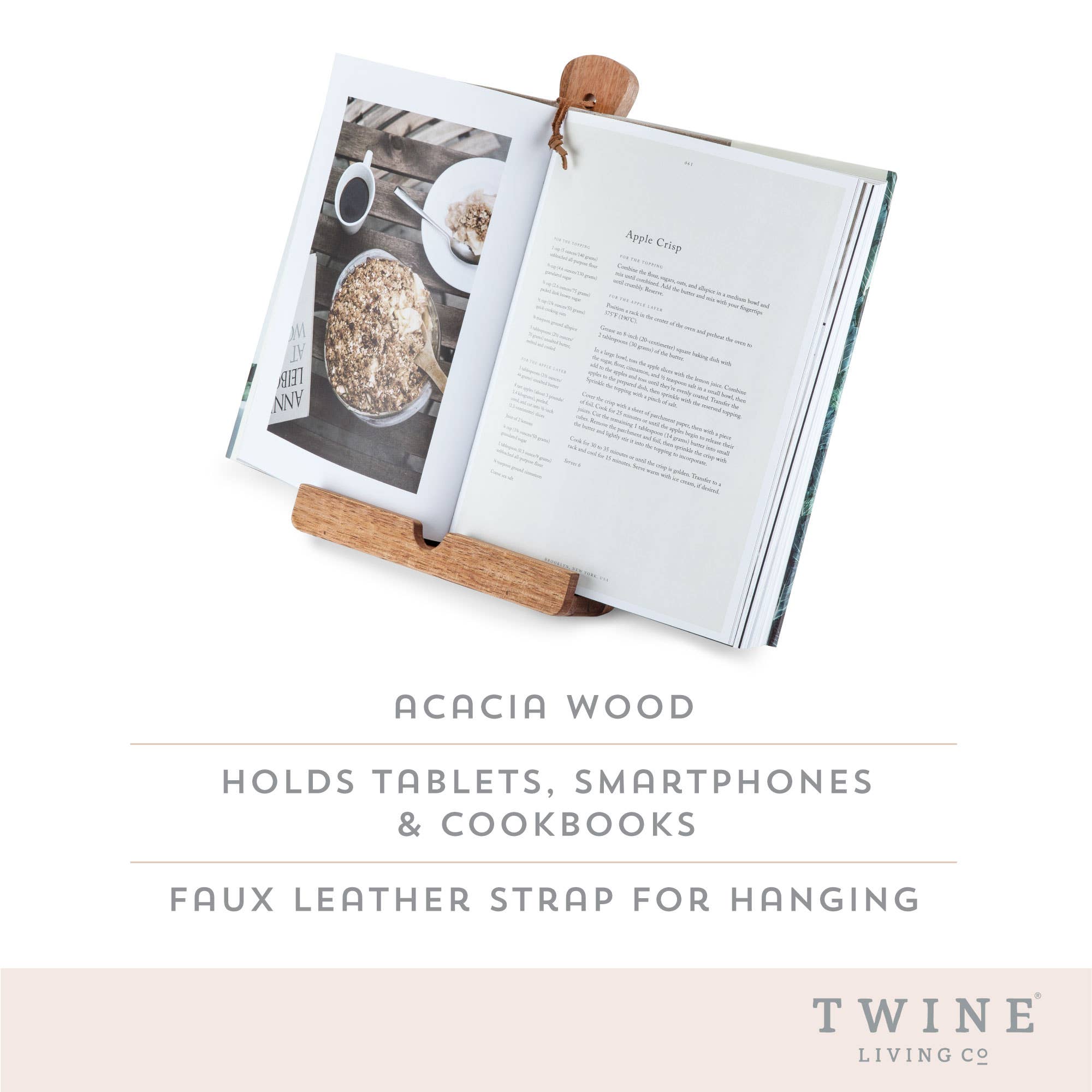 Twine - Acacia Cookbook Stand / Tablet Holder w/ Hanging Strap