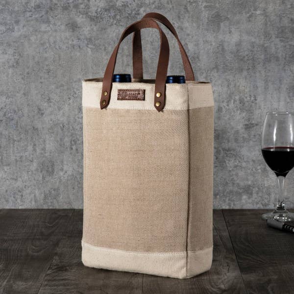 Picnic Time Family of Brands - Pinot - Jute 2 Bottle Insulated Wine Bag: Beige