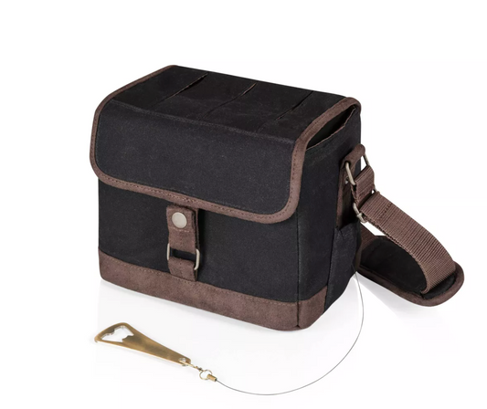 Beer Caddy Cooler Tote with Opener Black/Brown